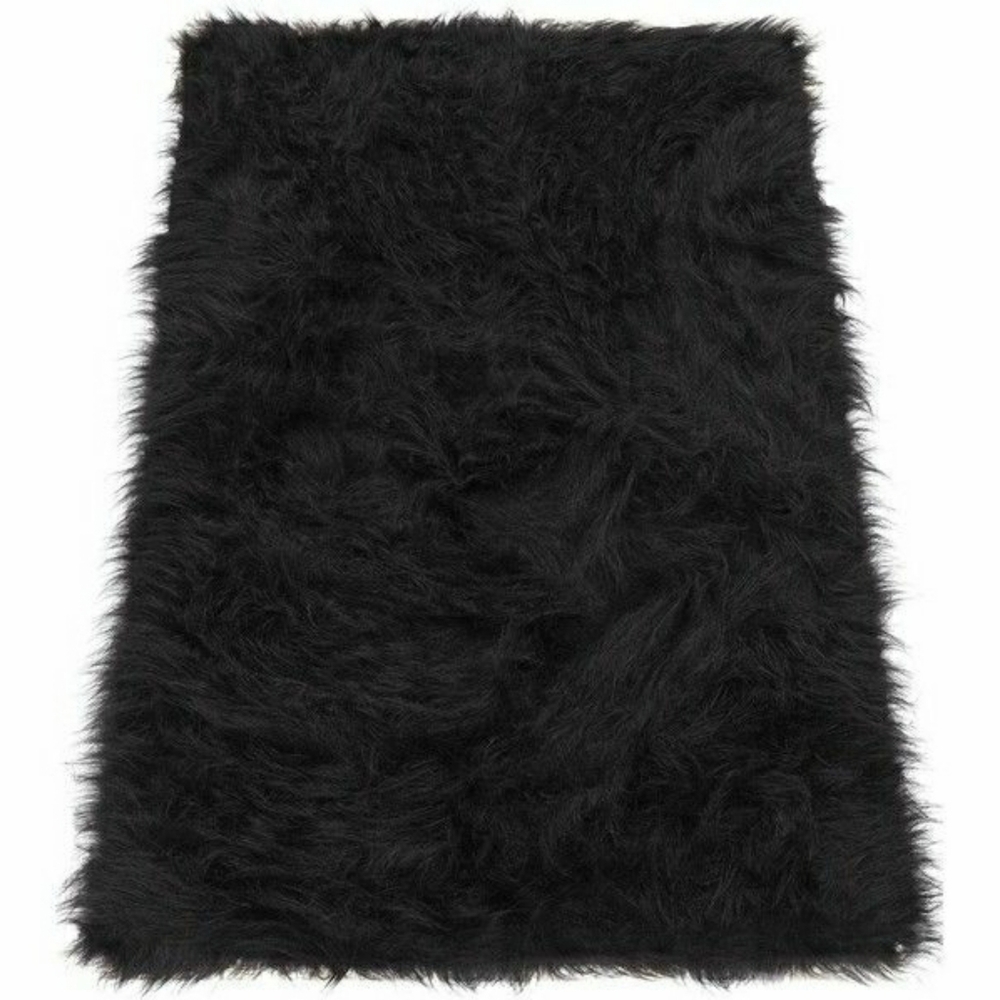 Black Faux Fur Area Rug 3'x5'